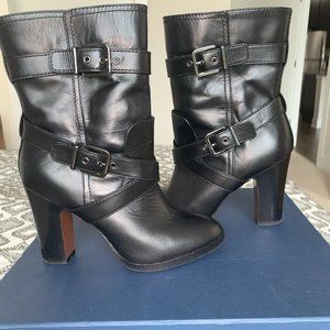 Pour La Victoire "Roslin" Stacked Heel Black Leather Boots - Size 7.5